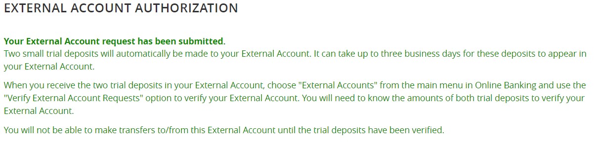 How-To Services - Transfers External Account Submitted