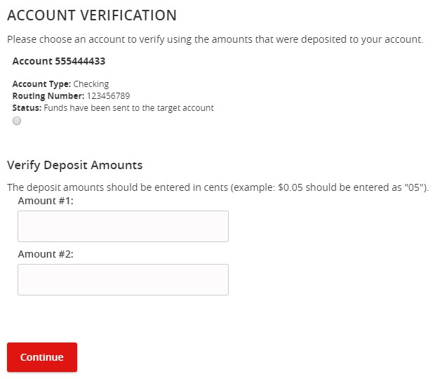 How-To Services - Transfers External Account Verification Screen