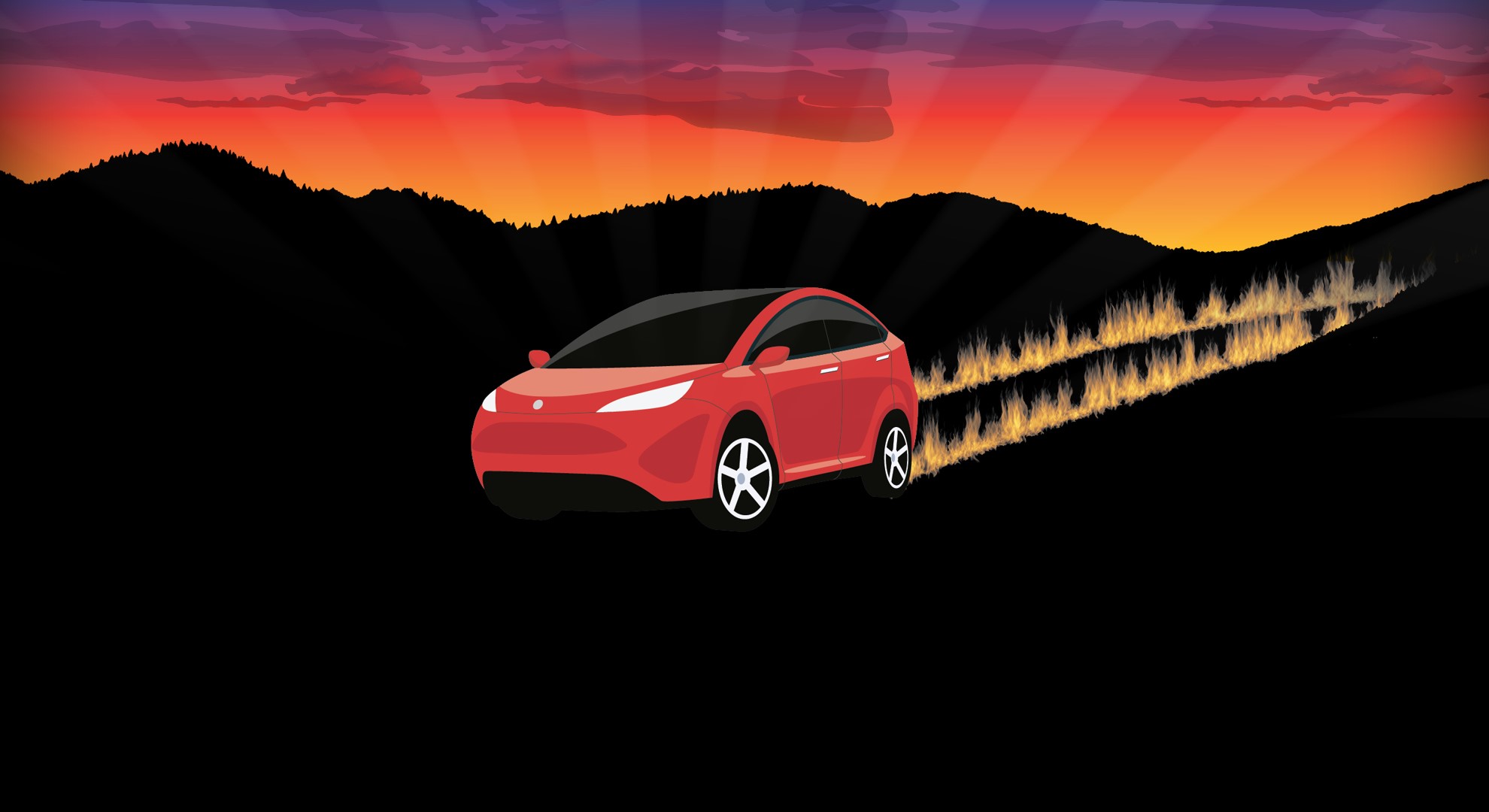 Artwork with car blazing a fast trail