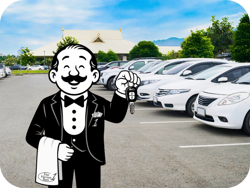 Harrison Banks, our banking butler, holding keys up in a parking lot